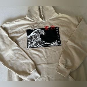 nwot cream graphic hoodie bowery supply co size large